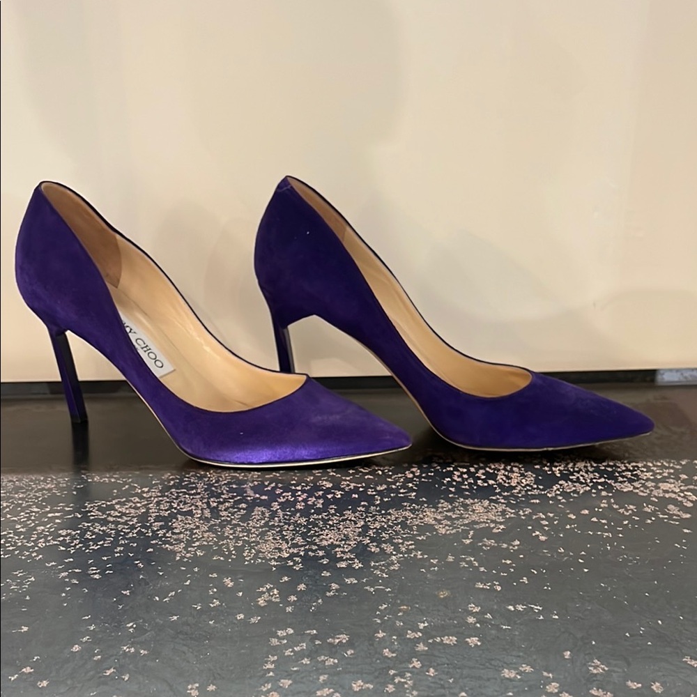 Jimmy Choo Purple Suede Pumps With Acrylic Heel